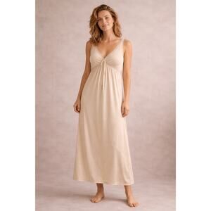 Miss Elaine Vintage Nylon Nightgown Beige Lace Keyhole Goddess M L